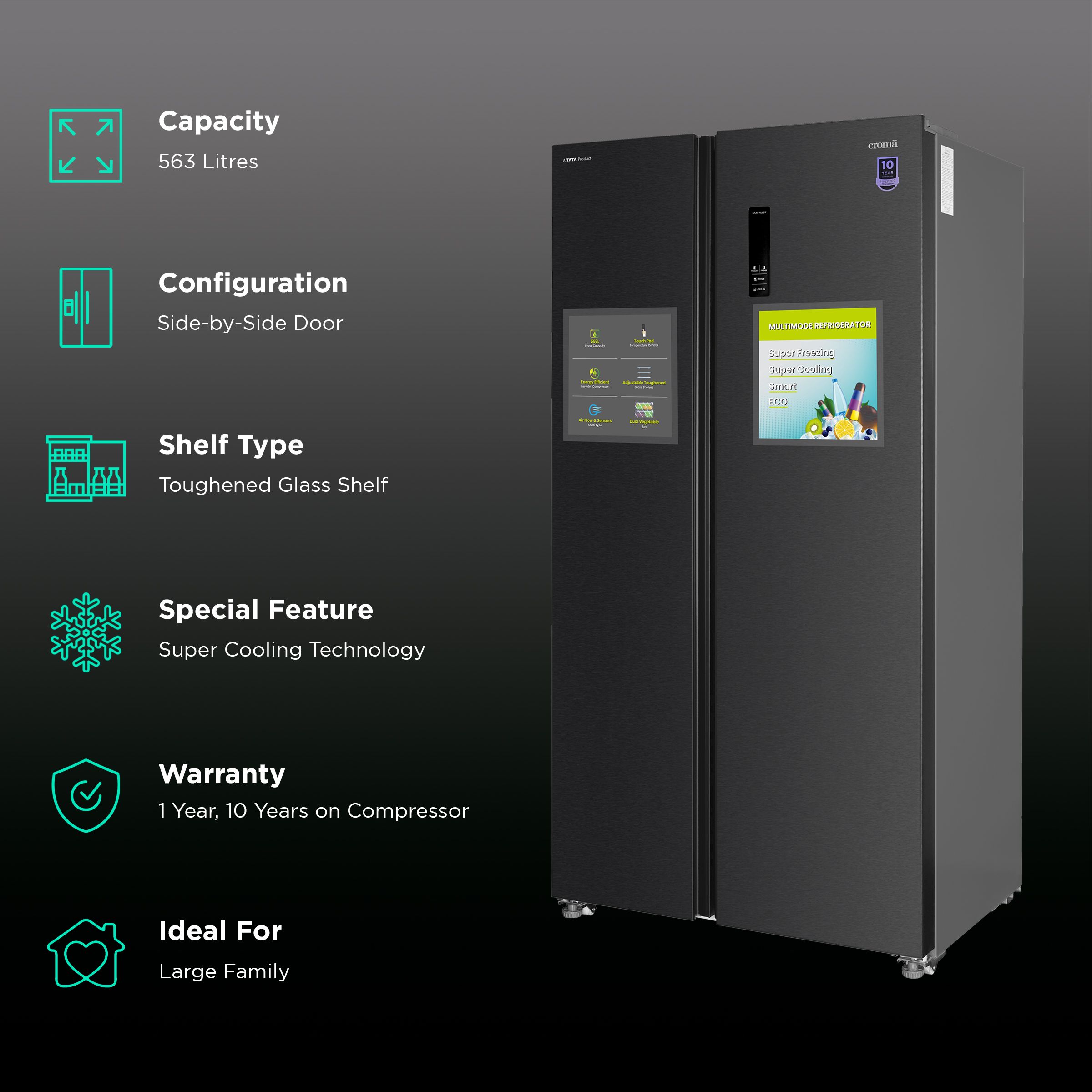 Buy Croma 563 Litres Frost Free Side by Side Refrigerator with Multi